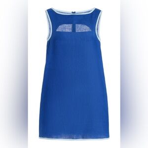 Matthew Bruch Cut Out Linen Shift Dress in Blue